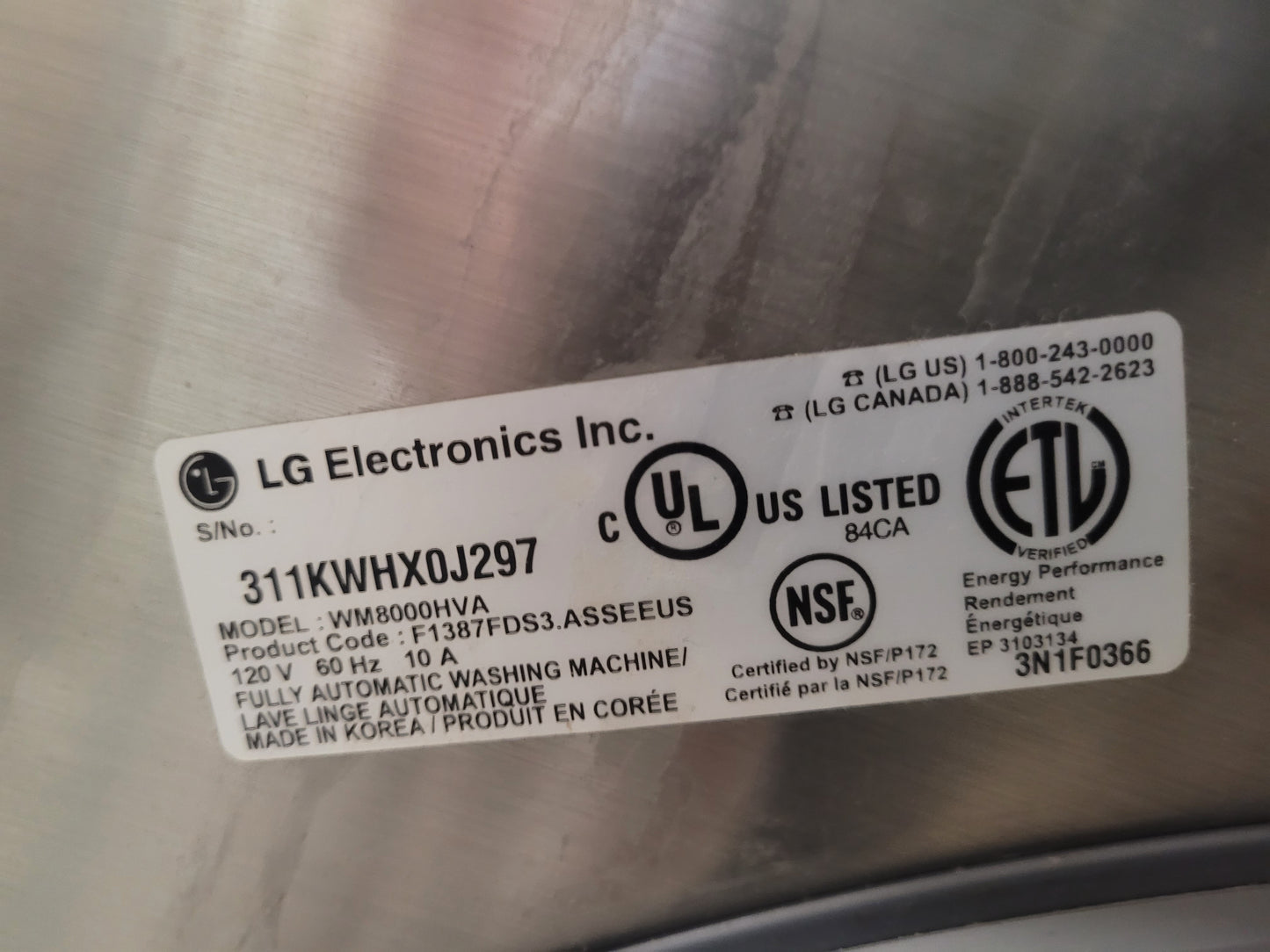LG WM8000HVA 5.2 cu. ft. Mega Capacity TurboWash™ Washer with Steam™ Technology