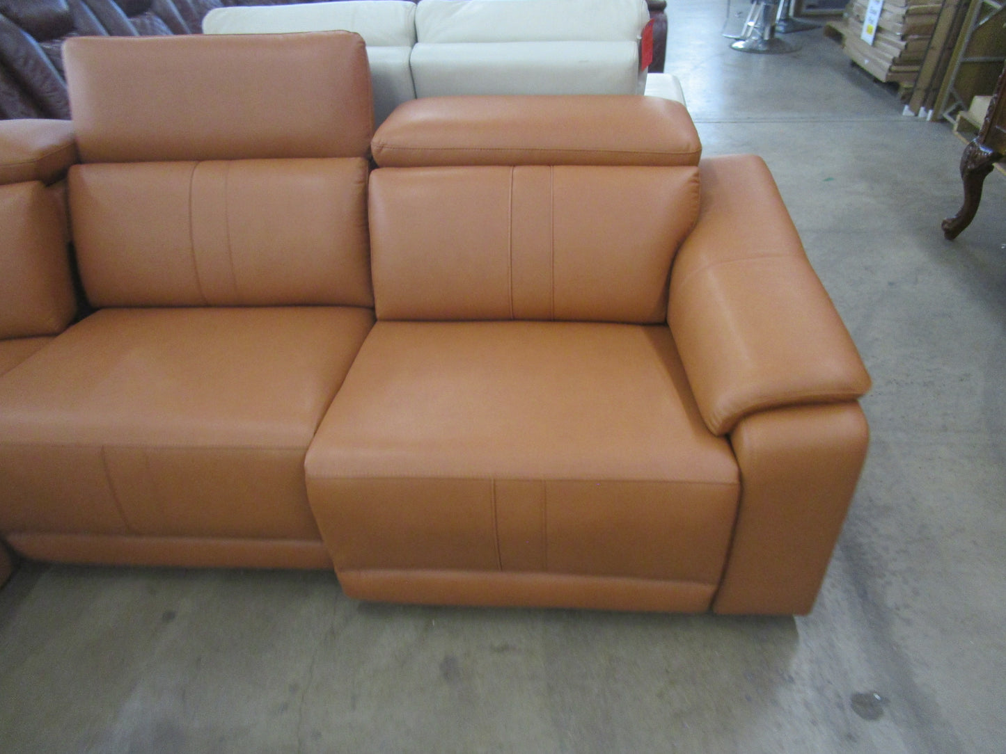 Power recliner light brown reclining sectional sofa with usb ports, 5 seater leather reclining couch.