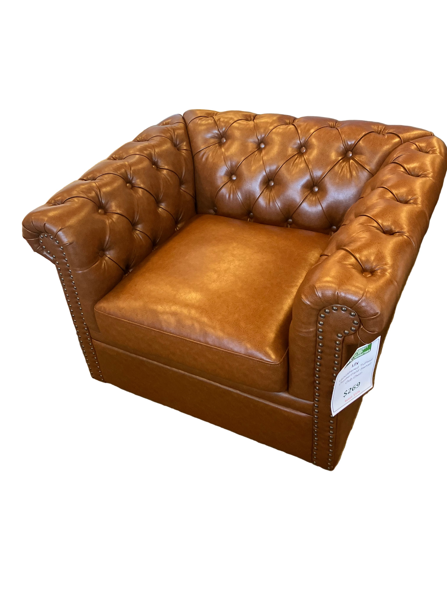 *Wiers Chesterfield Swivel Tufted Club Chair - Cognac