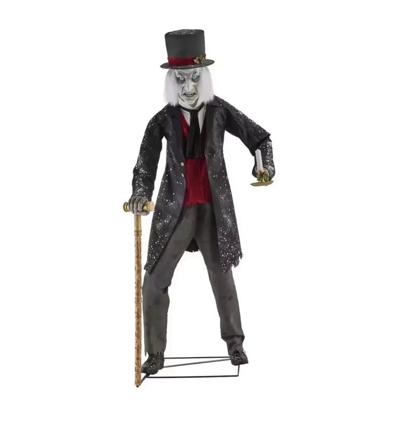 *6Ft Life Size Animated Scrooge w/ LED Candle & Cane Christmas Prop Indoor Decor