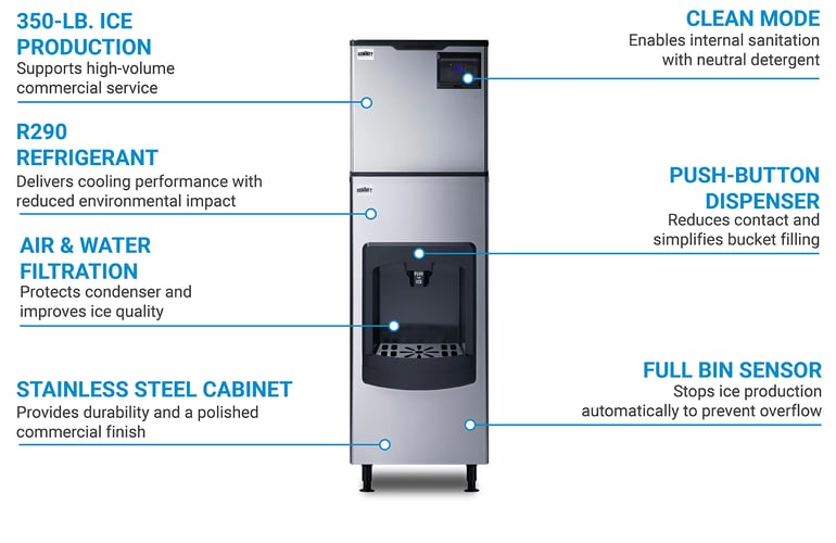 *Summit 350 lb Full Cube Ice Machine w/ Ice Dispenser