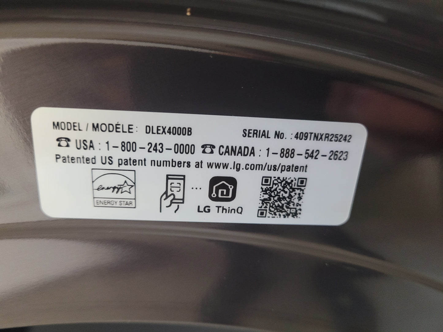 LG DLEX4000B  7.4 Cu. Ft. Vented SMART Stackable Electric Dryer in Black Steel with TurboSteam and Sensor Dry Technology