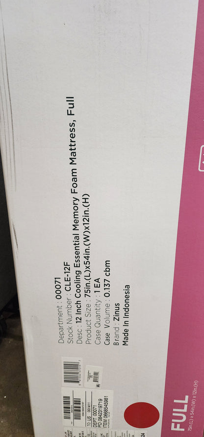 Zinus 12 inch cooling essential memory foam mattress, full.