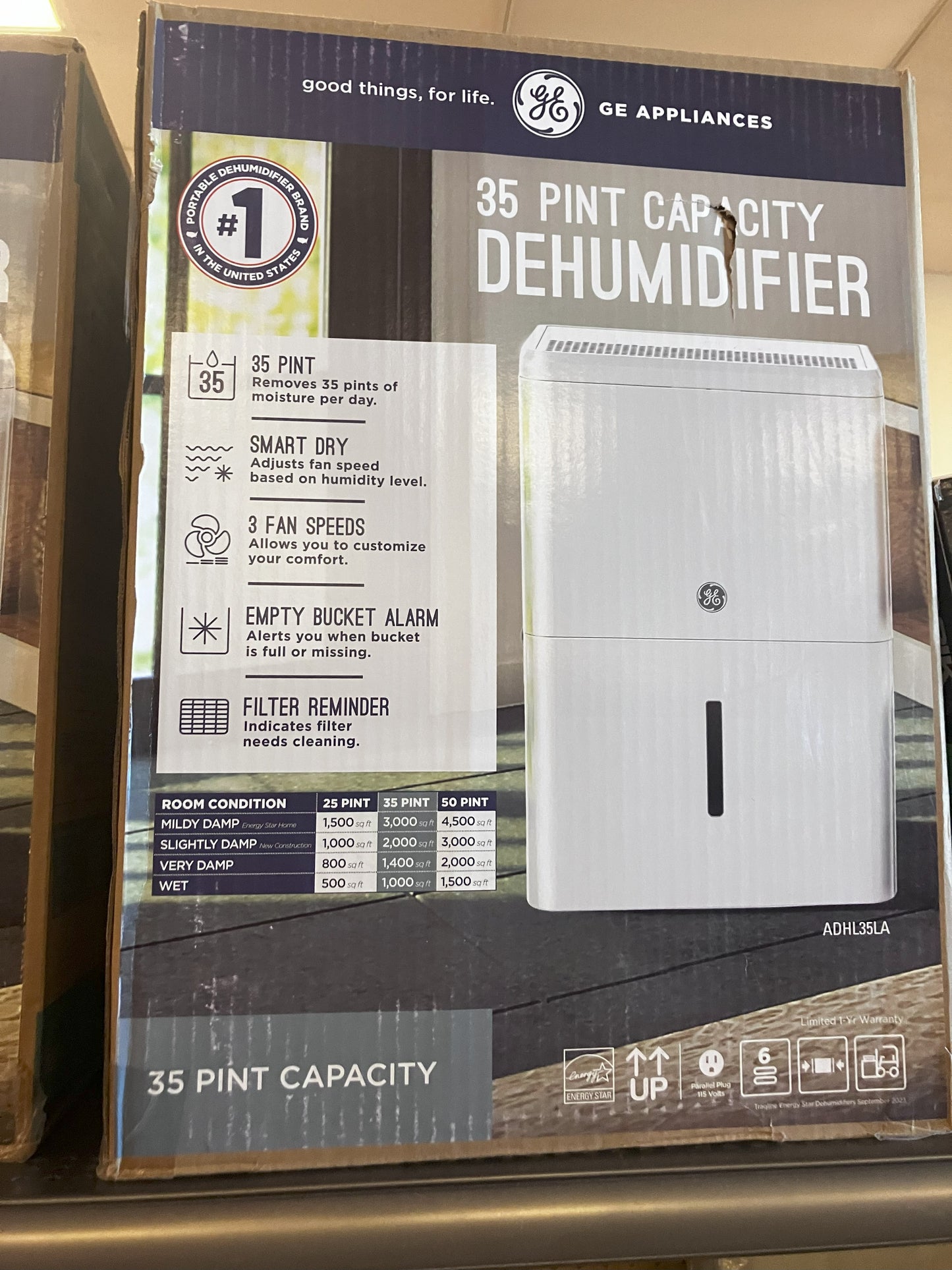 *GE® 25 Pint ENERGY STAR® Portable Dehumidifier with Smart Dry for Damp Spaces