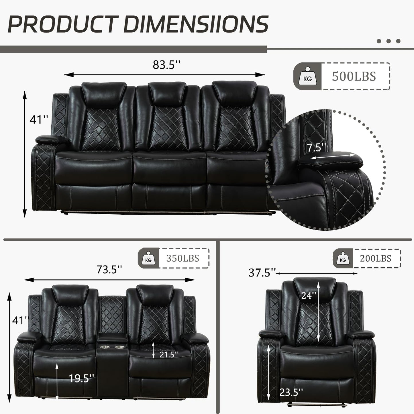 GC Coast  3 Piece Leather Theater Sofa Set CREAM