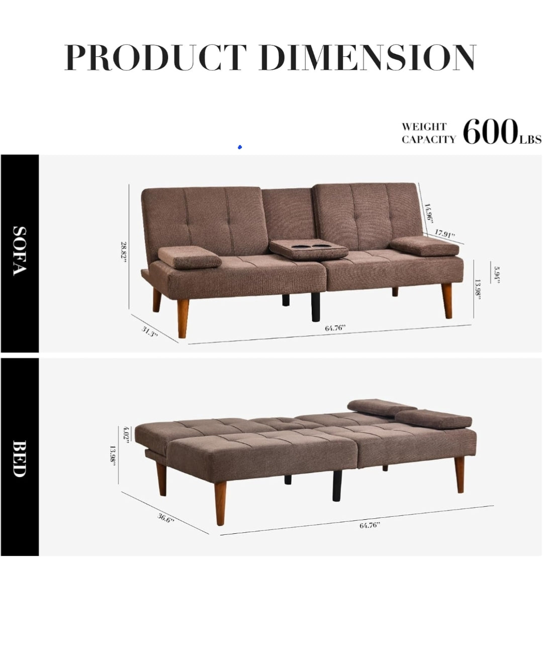 COLAMY Futon Sofa Bed-Fabric Small Couch