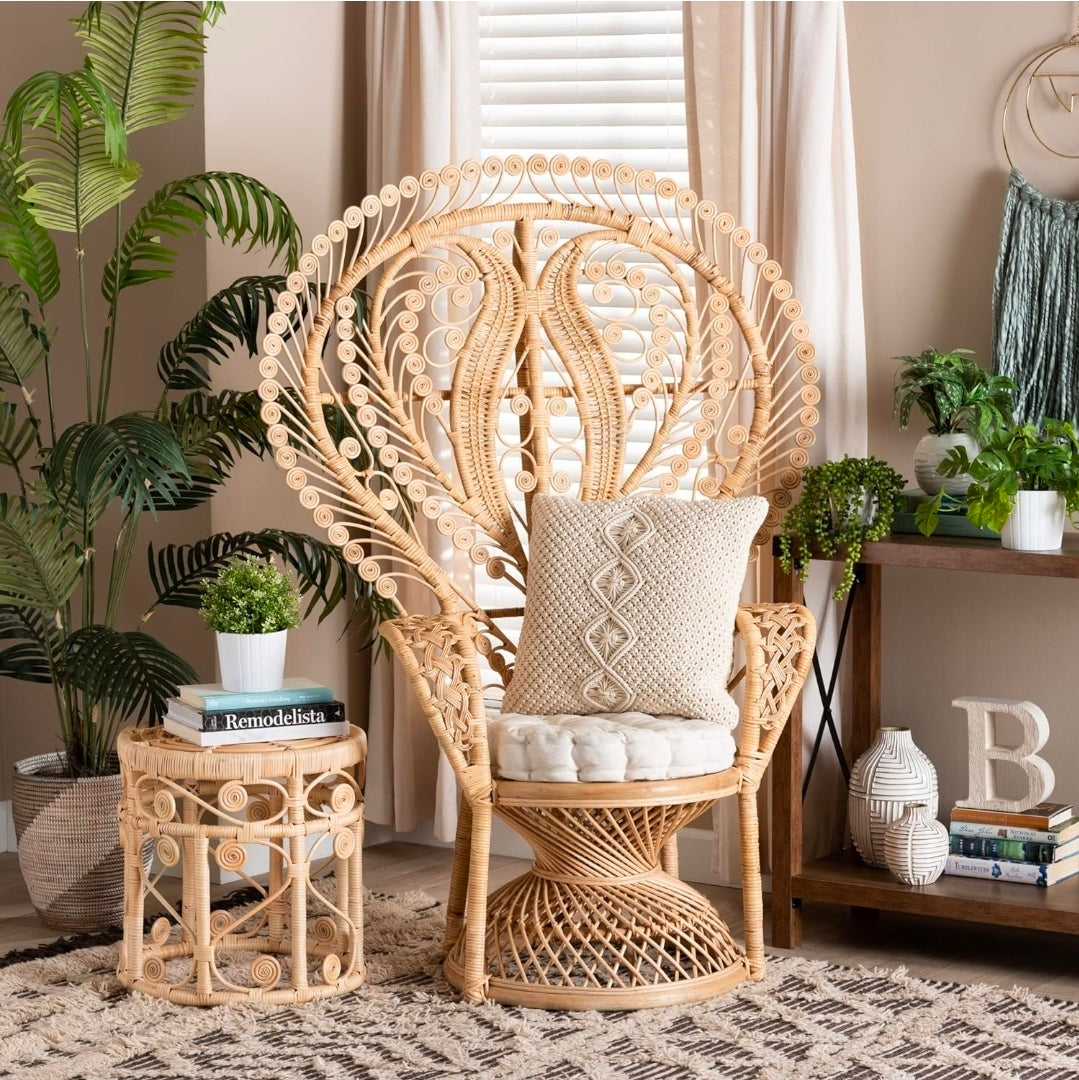 Bali & Pari Fedra Modern Bohemian Natural Rattan Peacock Chair