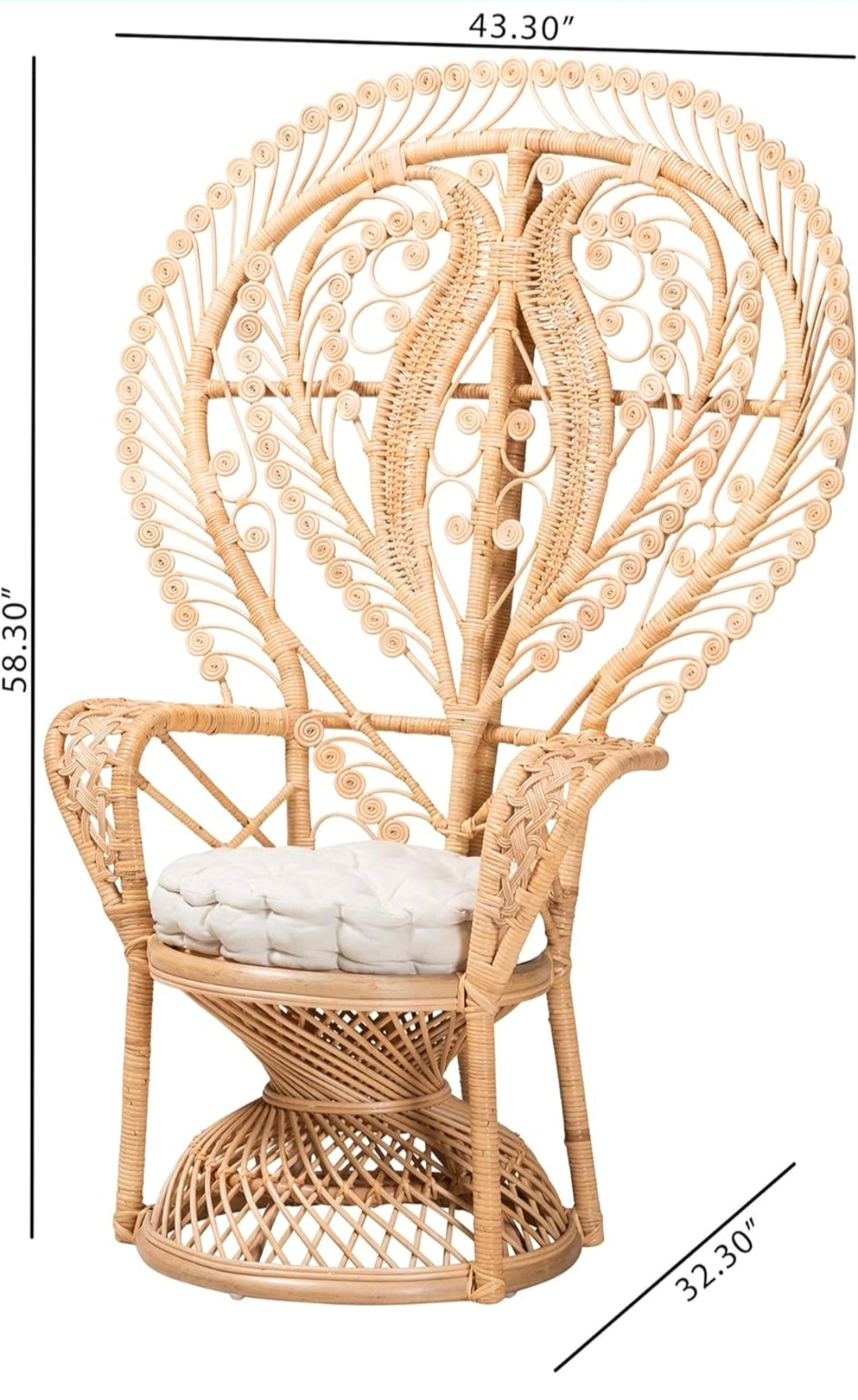 Bali & Pari Fedra Modern Bohemian Natural Rattan Peacock Chair