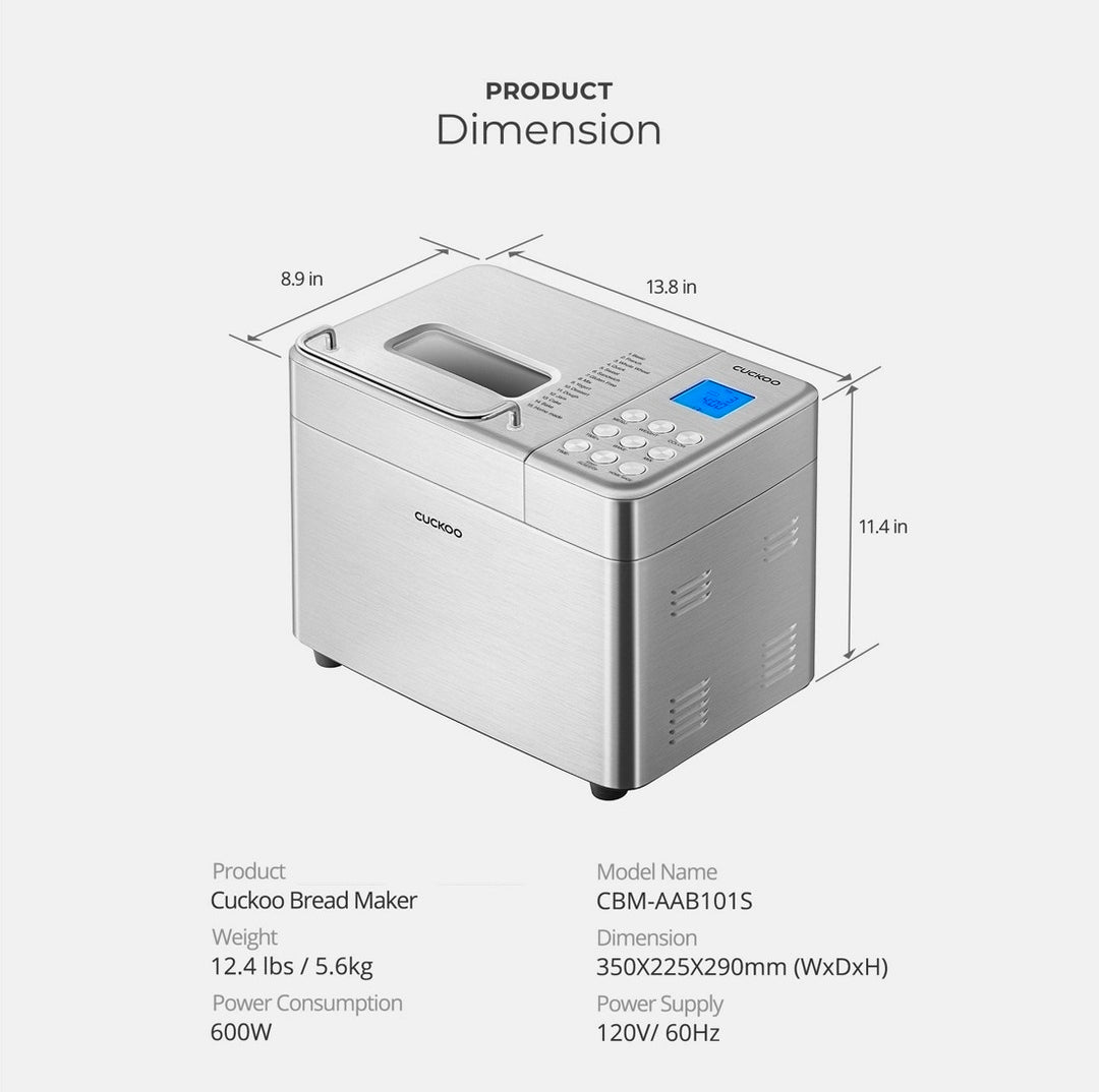 CUCKOO 2lb Multi-Functional Stainless-Steel Bread Maker