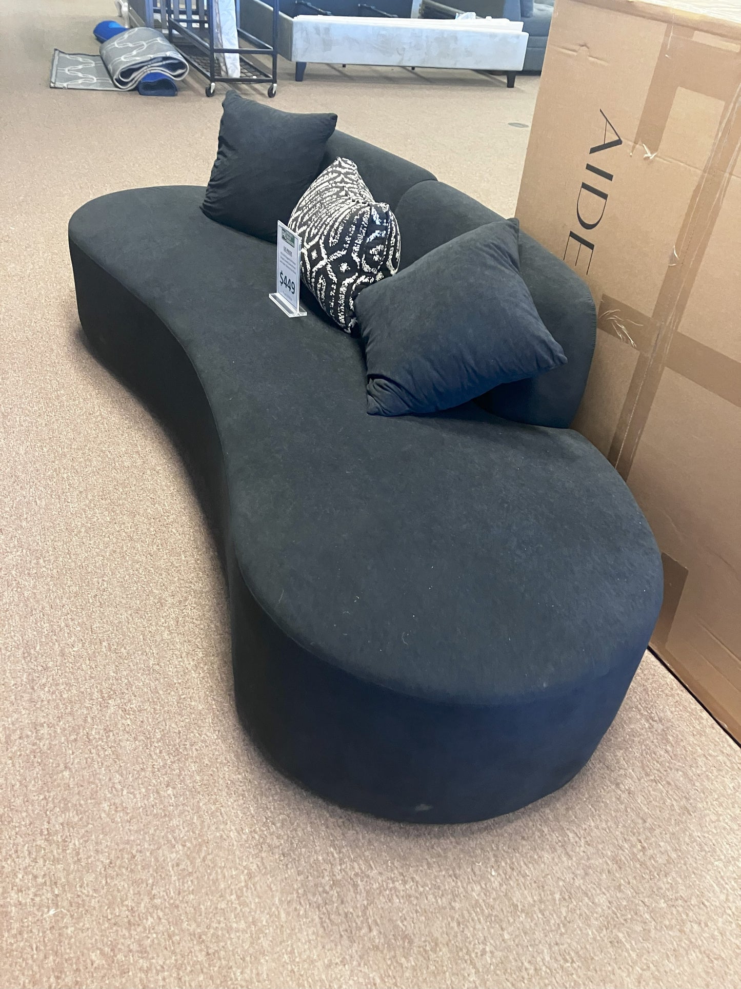 *90" Velvet Curved Sofa with 2 Throw Pillows Half Moon Design Sleeper