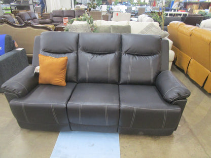 Black flaux leather sofa with cup holder.
