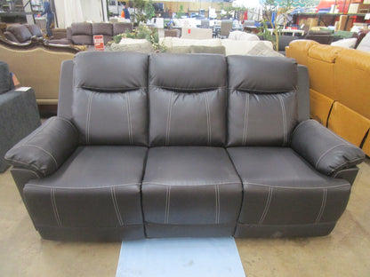 Black flaux leather sofa with cup holder.