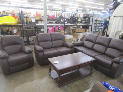 3 pcs faux leather sofa/love/chair, dark brown
