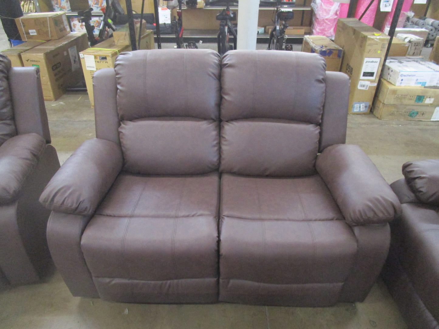 3 pcs faux leather sofa/love/chair, dark brown