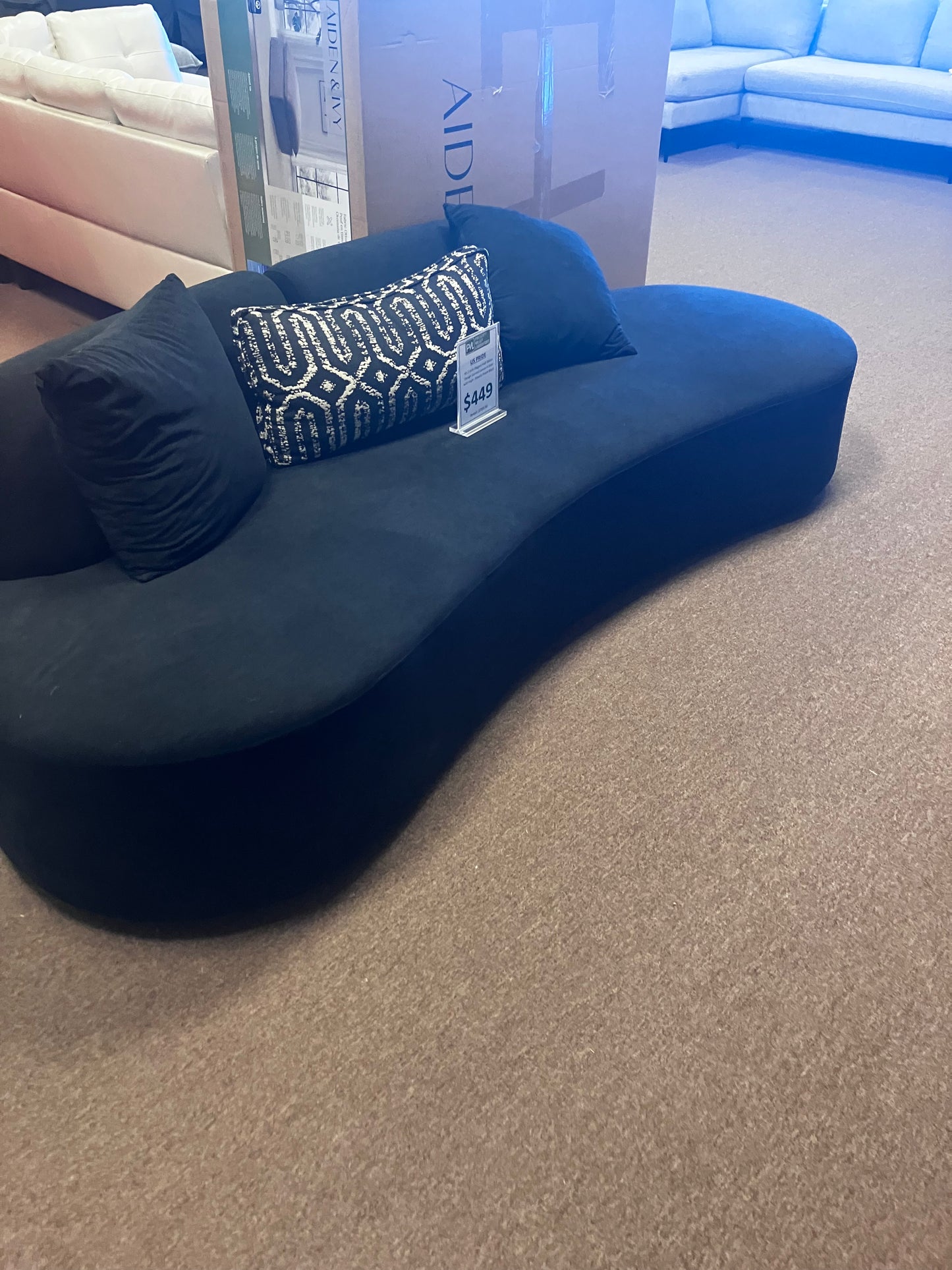 *90" Velvet Curved Sofa with 2 Throw Pillows Half Moon Design Sleeper