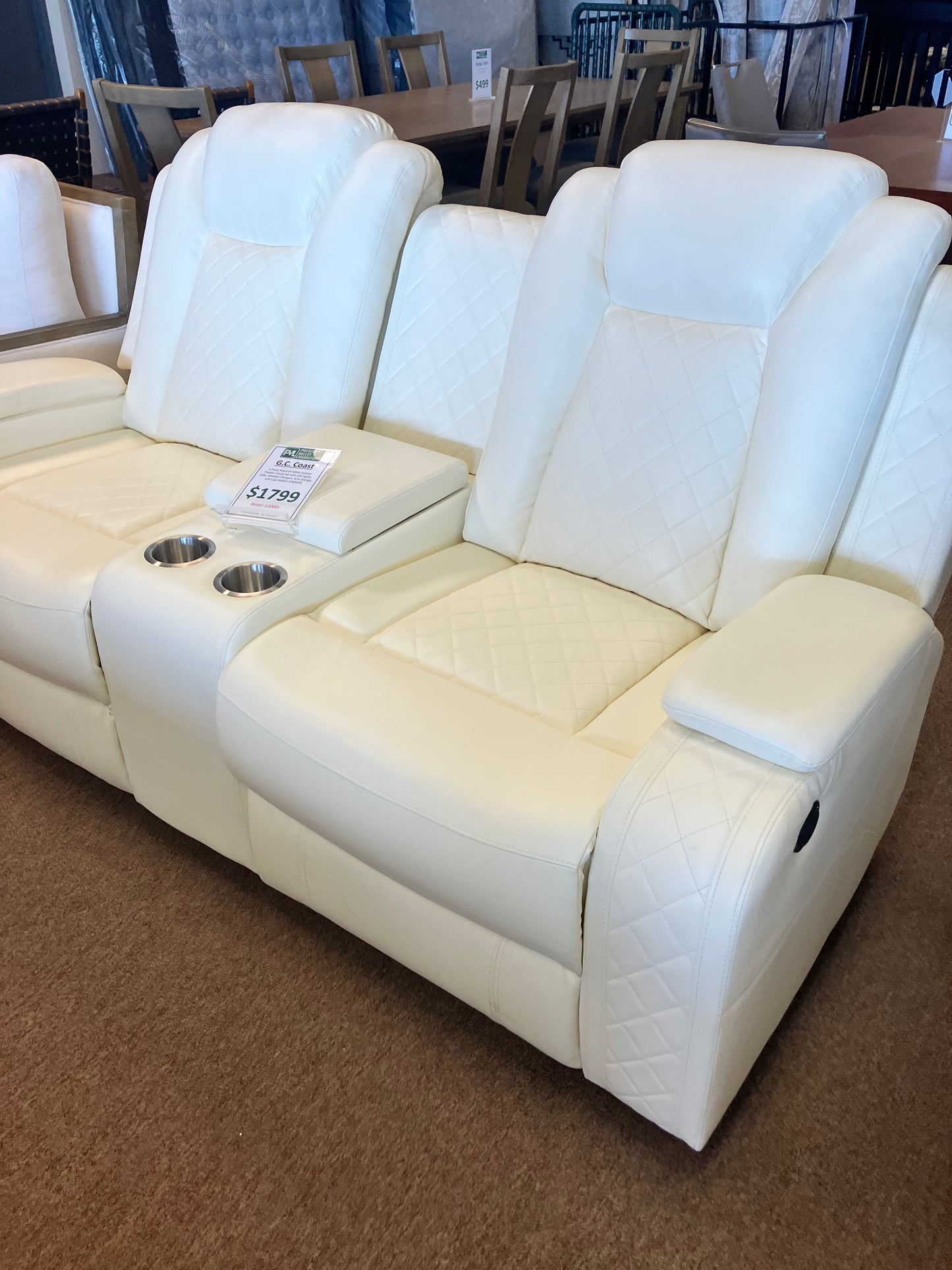 GC Coast  3 Piece Leather Theater Sofa Set CREAM