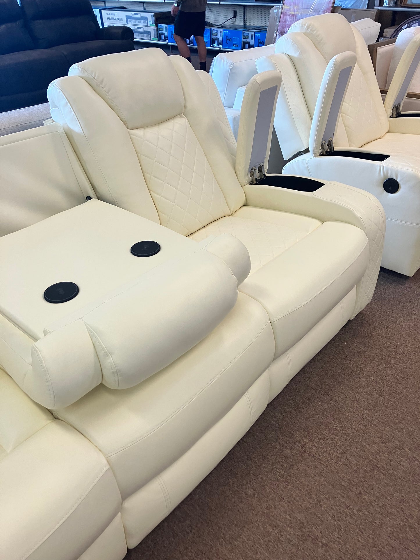 GC Coast  3 Piece Leather Theater Sofa Set CREAM
