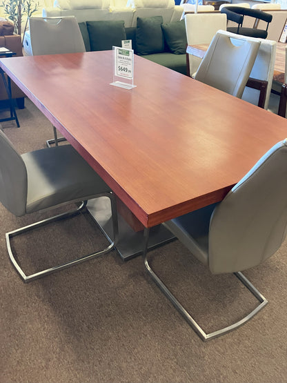Modrest Pauline- Modern Walnut and Stainless Steel Dining Table & 4 Chairs