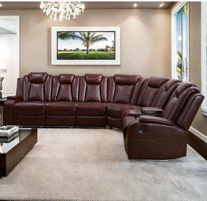 Power recliner sofa sectional sofa with led light for living room. Burgundy