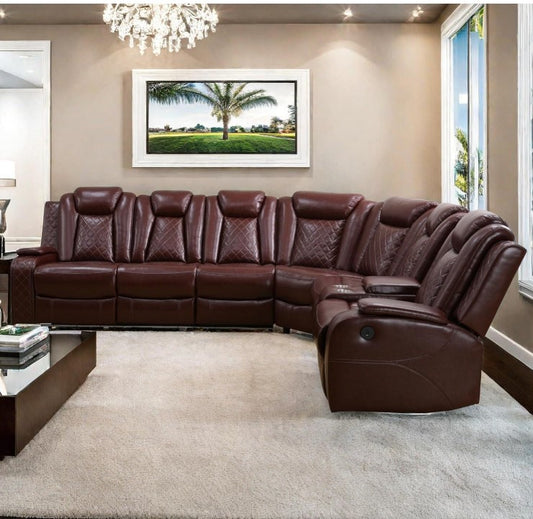 Power recliner sofa sectional sofa with led light for living room. Burgundy