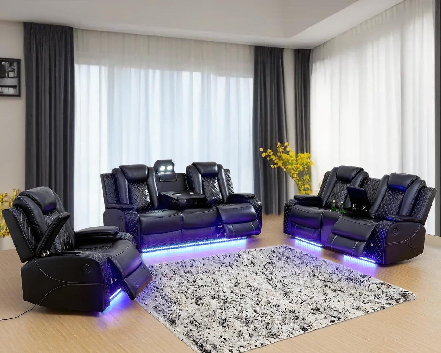 GC Coast  3 Piece Leather Theater Sofa Set CREAM