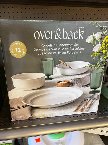 *OVER & BACK PORCELAIN DINNERWARE 12 PIECES