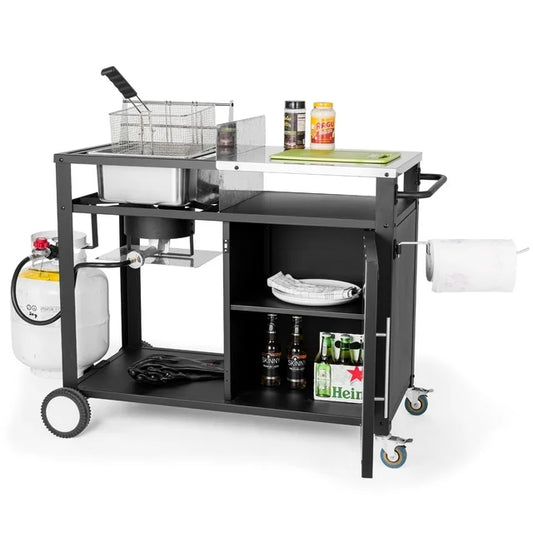 *OuterMust Outdoor Grill Cart with Deep Fryer and Cabinet