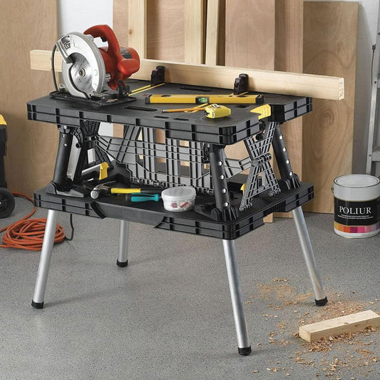 *Keter Portable Folding Table Tool Storage Stand Workbench Sawhorse with 12" Clamps